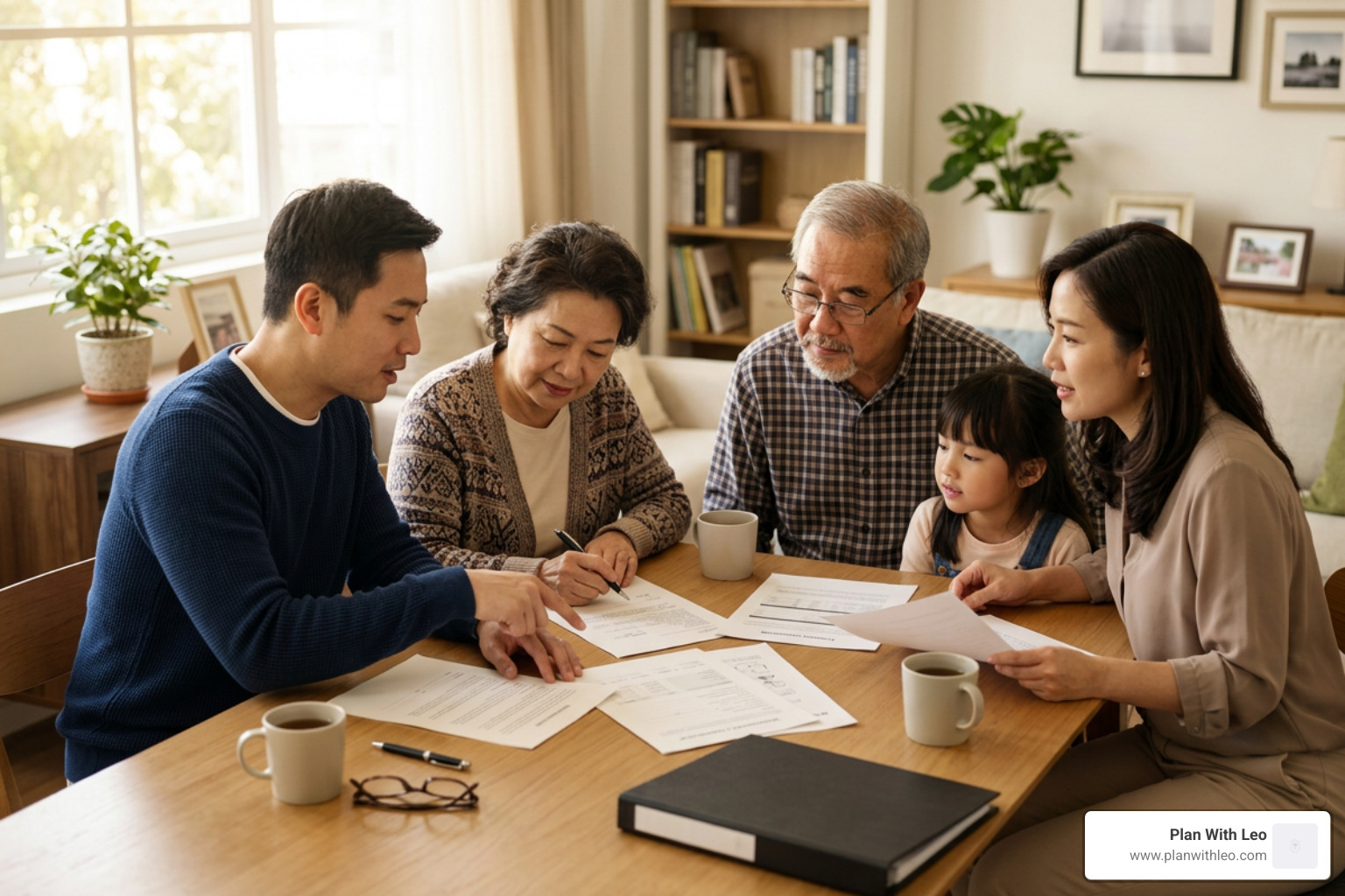 Asian family reviewing life insurance options at home