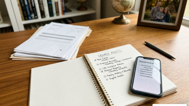 Comprehensive checklist of physical, financial, and digital assets for legacy organization