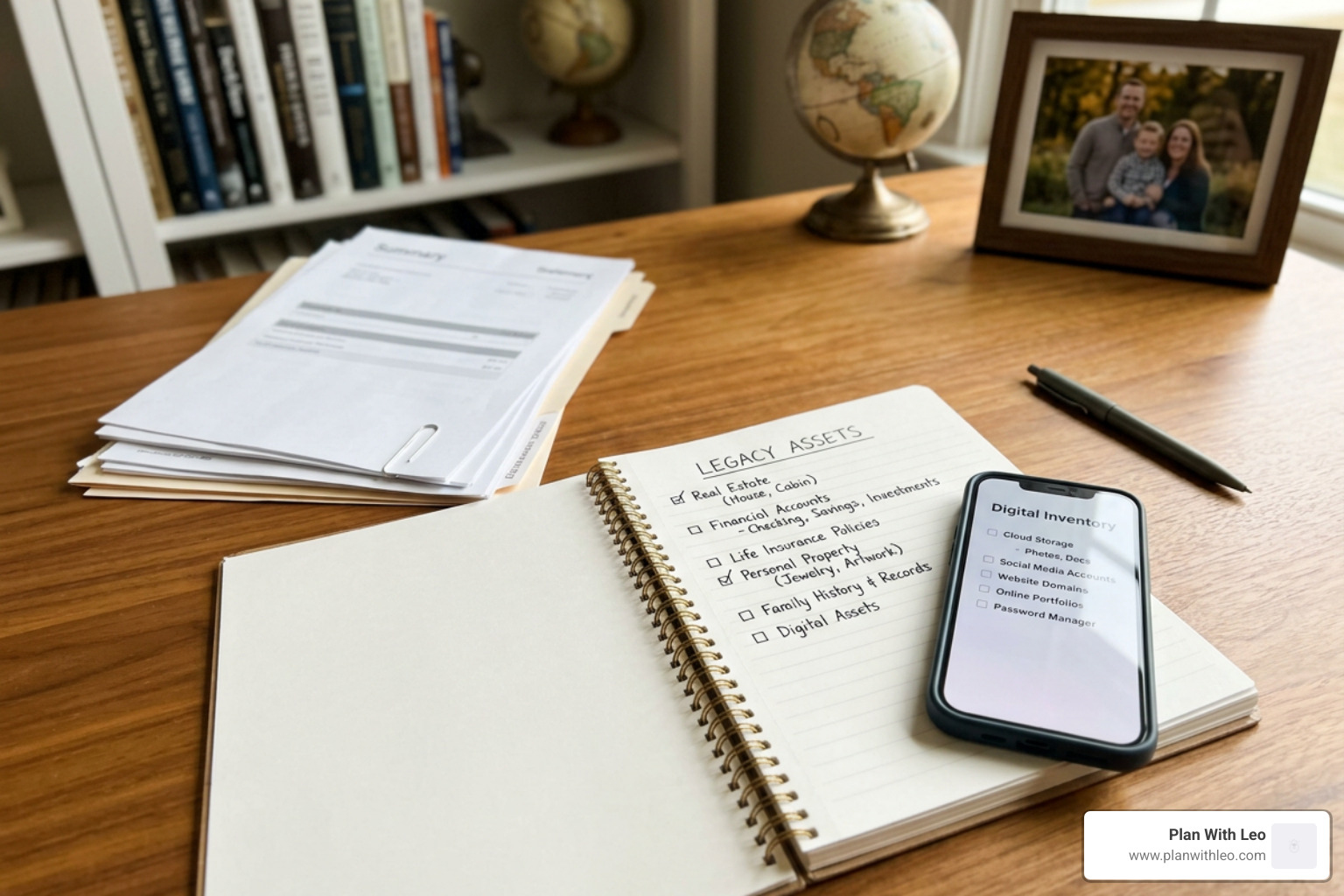 Comprehensive checklist of physical, financial, and digital assets for legacy organization